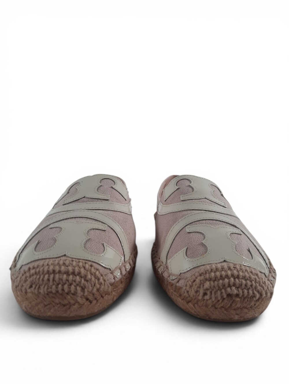 TORY BURCH Jute Espadrille Poppy Leather Canvas Cap Toe Pale Pink Ivory Logo 8 - Picture 3 of 11